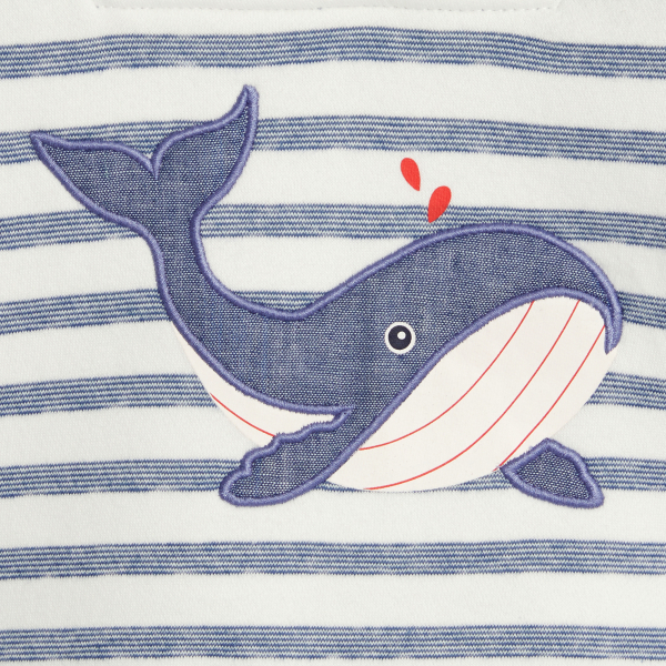 سترة بقلنسوة من الصوف الناعم برسمة حوت، باللون الأزرق للفتيان الصغار